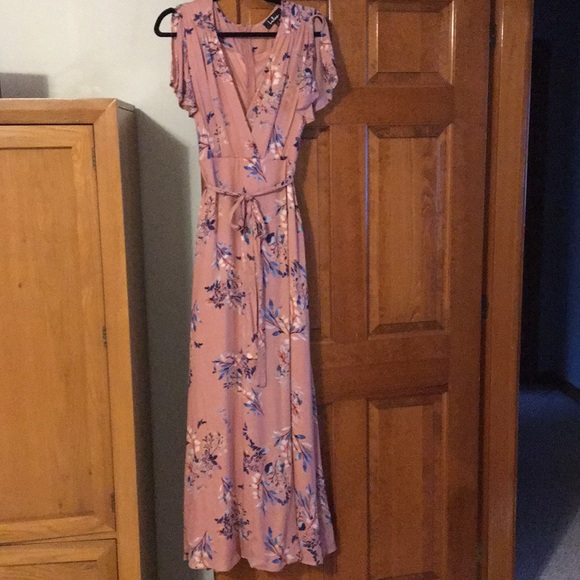 fiorire rusty rose floral print wrap maxi dress